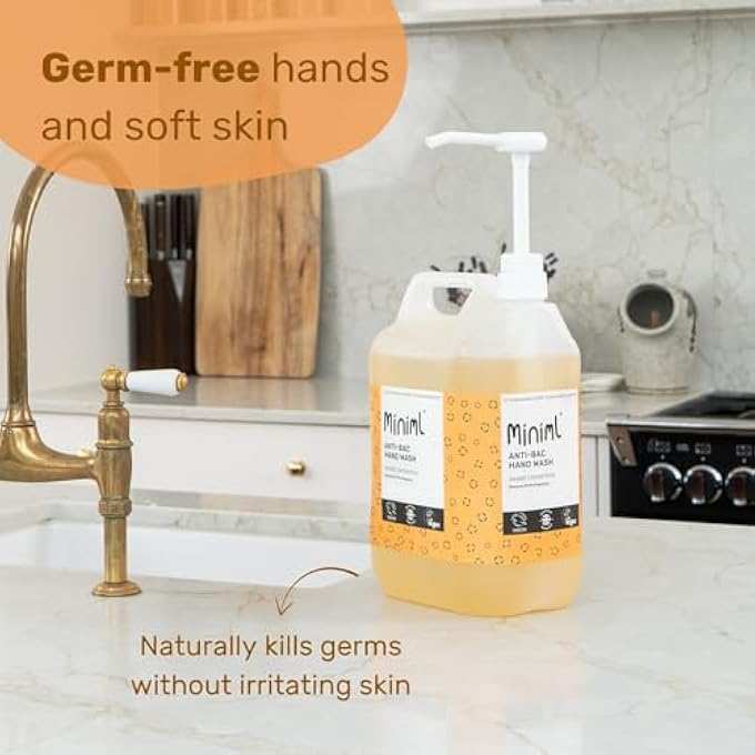 Miniml ANTIBACTERIAL HAND WASH SOAP 5L REFILL - NATURAL CLEMENTINE SCENTED ECO FRIENDLY HAND AND BODY WASHING LIQUID GEL FOR SOFT AND SENSITIVE SKIN CARE - 100% VEGAN & CRUELTY FREE - Image 3